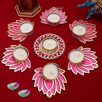 Divyakosh MDF Wood Rangoli Tealight for Diwali, Event Decoration, Home Decoration, Wedding and Religious Festival (Lotus Decor - 7 Pc)