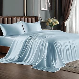 BEDELITE Satin Sheets Full Size Bed Set, Luxury Soft Light Blue Silky Sheet for Hair and Skin, Similar to Silk Bed Sheets Set 4 Pieces with 1 Deep Pocket Fitted Sheet, 1 Flat Sheet, and 2 Pillowcases