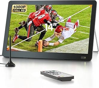 Desobry 14 inch Portable TV with Antenna 1080P freeview outdoor tv with DVB/T2 Tuner Rechargeable Battery Operated Mini TV LCD,Built-in Stand,HDMI Input,USB,AV