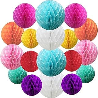 Time to Sparkle 18 Pack Mixed Honeycomb Balls Table Centrepiece Garland Tissue Paper Wedding Party Decoration (Colorful)
