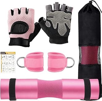 Gym Barbell Pad Set for Squat,Hip Thrusts, Lunges, Leg Day, Standard Olympic Bar Pad with 2 Gym Ankle Safety Straps, 2 Workout Gloves, Barbell Pads, Gym Accessories for Women with Carry Bag