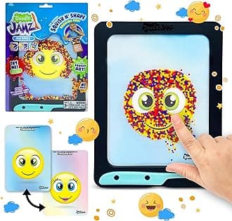 DoodleJamz JellyPics - Sensory Drawing Pads Filled with Non-Toxic Squishy Beads and Gel – Includes Stylus, 2-Sided Emoji Backer Card – Re-usable to Make Endless Creations (Red, Purple, Yellow Beads)