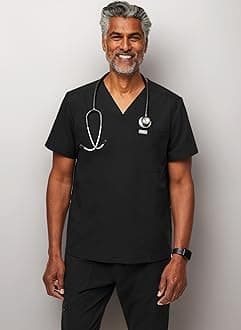 FIGS Chisec Scrub Top for Men – 3 Pockets, Tailored Fit, Squared V-Neck, 4-Way Stretch, Moisture-Wicking Men's Scrubs