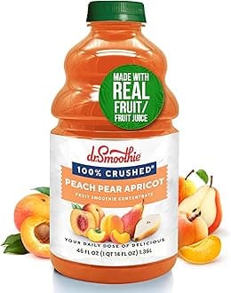 100% Crushed Peach Pear Apricot – No Added Sugar, Made with Real Fruits/Fruit Juice – Vegan, No Artificial Colors or Flavors – Juicy Sweet Peaches, Tart Apricots & Pears – 46 oz Bottle