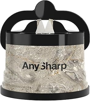 AnySharp – Editions – Hands Free Knife Sharpener - Easy to Use Sharpening Tool with PowerGrip Suction Base and 20-Degree Pre-Set Angle - for All Knives: Chef's, Serrated, and Hardened Steel - Stone