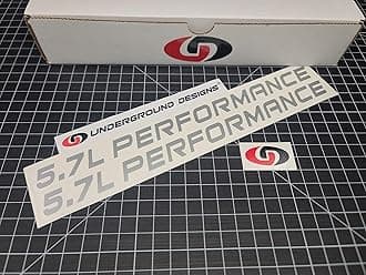 5.7L Performance Decals (2-Pack) Hemi V8 Hood Fender Racing Stickers Fits 2005+ Challenger Charger Ram Durango R/T 300C (Metallic Silver, 3/4" H x 11.5" L)