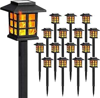 GIGALUMI Solar Lights for Outside,16 Pack Flickering Flame LED Solar Outdoor Lights, Waterproof Garden Light Maintain 10 Hours of Lighting for Christmas, Garden, Landscape, Path, Yard, Patio