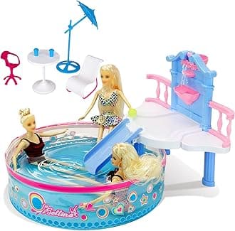 Glam Deluxe Doll Pool Playset with 7 Pcs Accessories, Fits 12 Inch Dolls, Kids Gifts for 3 to 8 Year Olds Girls, Bath Toys for Toddlers, Birthday & Xmas Gift for Girls & Kids Aged 3+