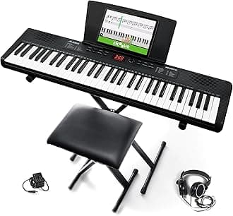 Melody 61 Keyboard Piano for Beginners with 61 Keys, Speakers, Stand, Bench, Headphones, Tablet/Sheet Music Stand, 300 Sounds and Music Lessons