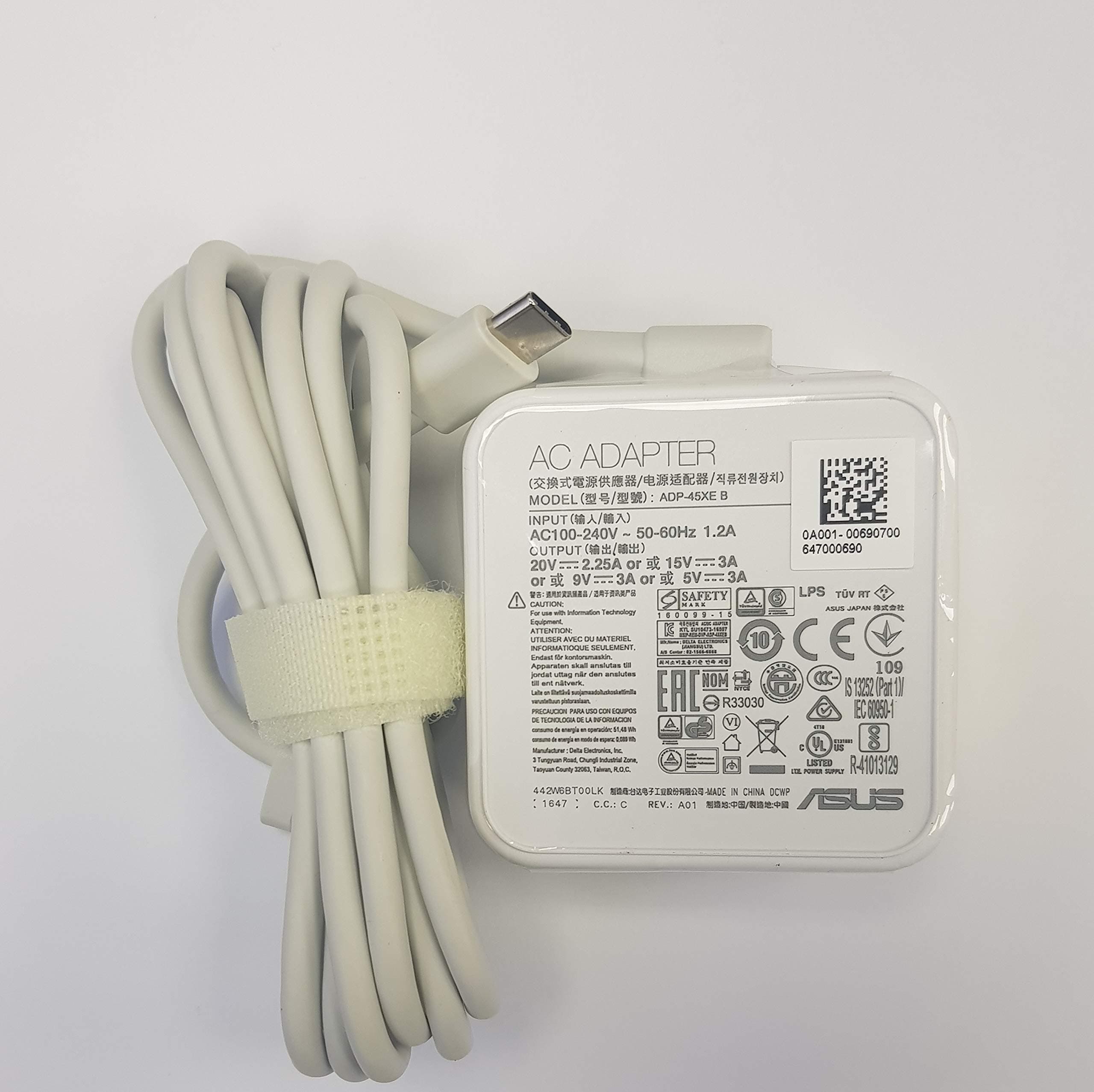 New ASUS Type C 20v 2.25A 45W Ac Adapter For: ASUS ZENBOOK 3 UX390UA-XH74-BL, 100% Compatible with Asus P/N: ADP-45EB C ADP-45EW A ADP-45EW B ADP-45XE B