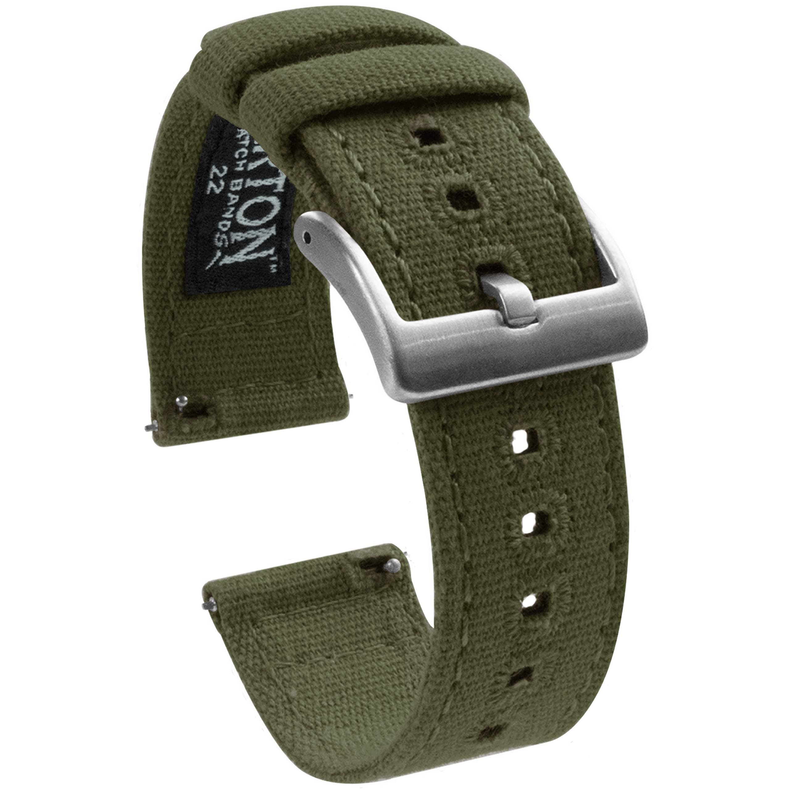 BARTON Canvas Quick Release Watch Band Straps - Choose Color & Width - 18mm, 20mm, 22mm - Army Green 22mm