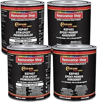 Custom Shop - White Epoxy Primer/Sealer 2.1 VOC (Gallon Kit) Anti-Corrosive DTM High-Performance Sealer for Automotive and Industrial Use Kit = 2 Qt. Primer + 2 Qt. Hardener