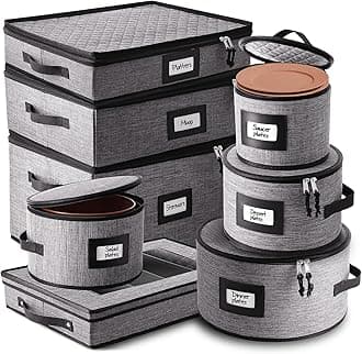 STORAGEBUD China Storage Containers Hard Shell, 8 Piece Flatware & Utensil with Mug Storage, Wine Glass 4 Dish Platter Case, Padded Dinnerware Containers, (sb-hds-09)