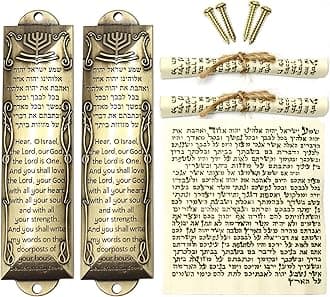 Zivosely 2 Pack Mezuzah with Scroll for Door - Jewish Mezuzah for Door Metal Cases with English and Hebrew Blessing for House Warming Hanukkah Gift (Antique Golds)