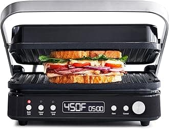 6-in-1 Multifunction Contact Grill & Griddle, Healthy Ceramic Nonstick Reversible Grill & Griddle Plates, Dual Heat Settings, Closed Panini Press, Open Flat Surface, PFAS-Free, Matte Black