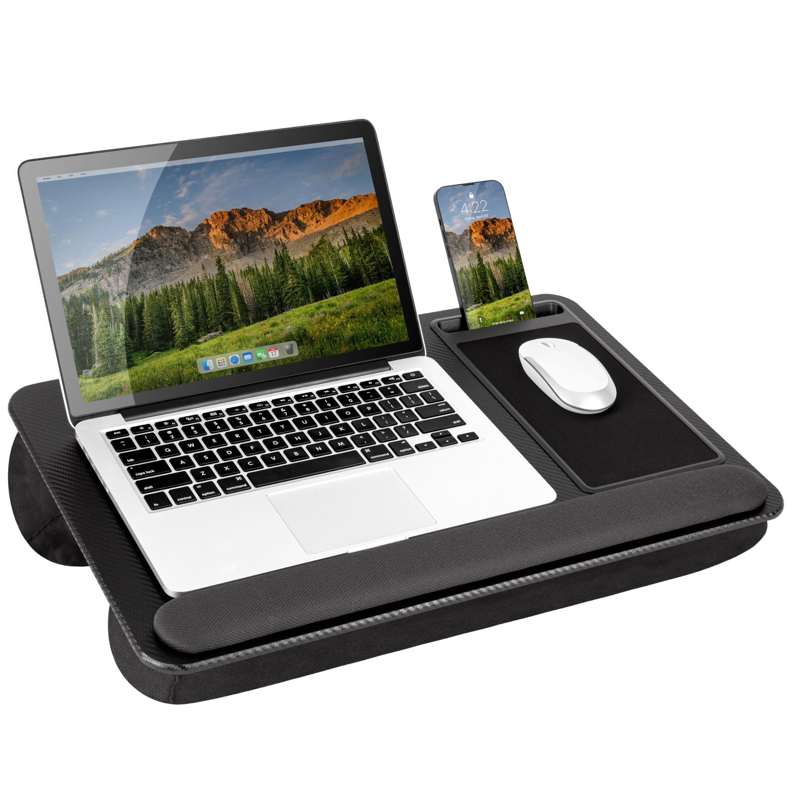 Home Office Pro Lap Desk with Wrist Rest, Mouse Pad, and Phone Holder - Black Carbon - Fits up to 15.6 Inch Laptops - Style No. 91598