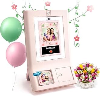 HP Sprocket Photobooth Photo Printer 3x4" (Pink) - 250+ Frames, Print on Zinc Paper, Wi-Fi, LED Ring Light, Touch Screen & App