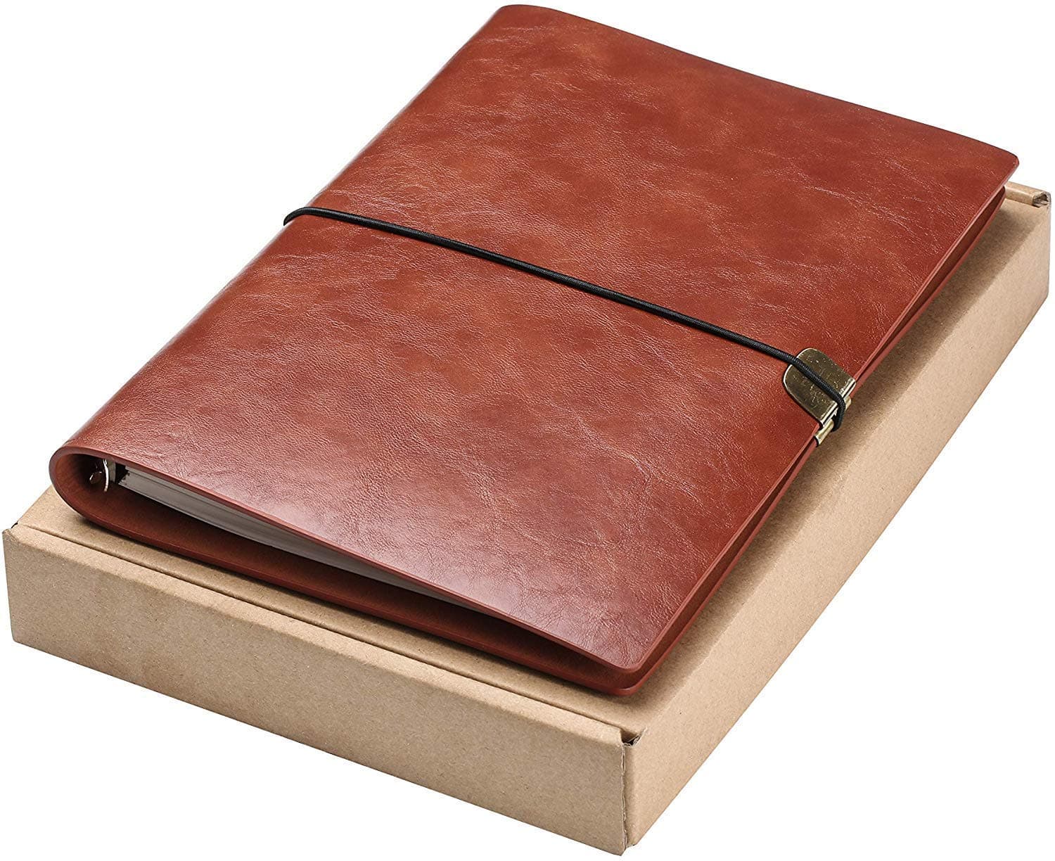 A5 Notebook Leather Journal Travelers Refillable Vintage Note Book Notepad Diary Exercise Writing Books with Line and Elastic Bands for Women Men Student(Brown)