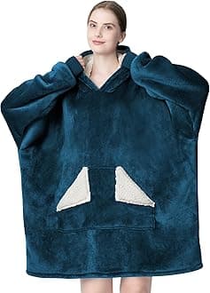 Wearable Blanket Hoodie, Oversized Sherpa Blanket Sweatshirt with Hood Pocket and Sleeves, Gifts Hooded Blanket for Adult Women Men (Dusty Blue)