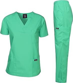 Dagacci Medical UniformDagacci Medical Scrubs Set, Women's Classic Fit V-Neck Top & Three Side Cargo Pants, Lavender, XXL