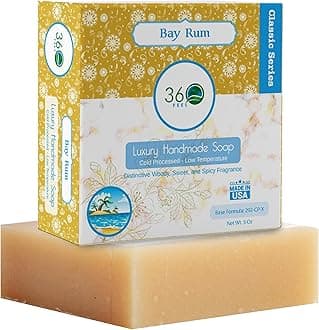 360Feel Bay Rum Soap - Handcrafted Castile Soap Bar with Spicy Scent - Handmade with Bay Rum Essential Oil for Men - A Gift for Anniversaries, Weddings, and Holiday Stockings - Rich Lather - 5 Ounce