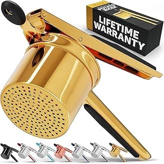 PriorityChef Large 15oz Potato Ricer, Heavy Duty Stainless Steel Potato Masher and Ricer Kitchen Tool, Press and Mash Kitchen Gadget For Perfect Mashed Potatoes - Everytime, Gold and Black