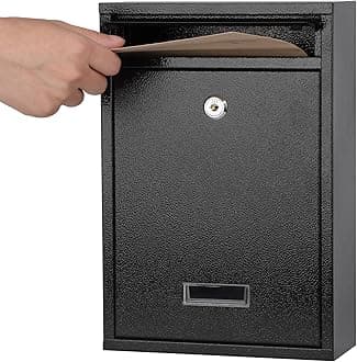 Kyodoled Key Lock Mail Boxes Outdoor,Locking Wall Mount Mailbox,Security Key Drop Box,12.59Hx 8.46Lx 3.35W Inches,Black Large