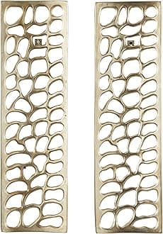 Aluminum Metal Abstract Home Wall Decor Cutouts Wall Sculpture, Set of 2 Wall Art 7"W, 22"H, Gold