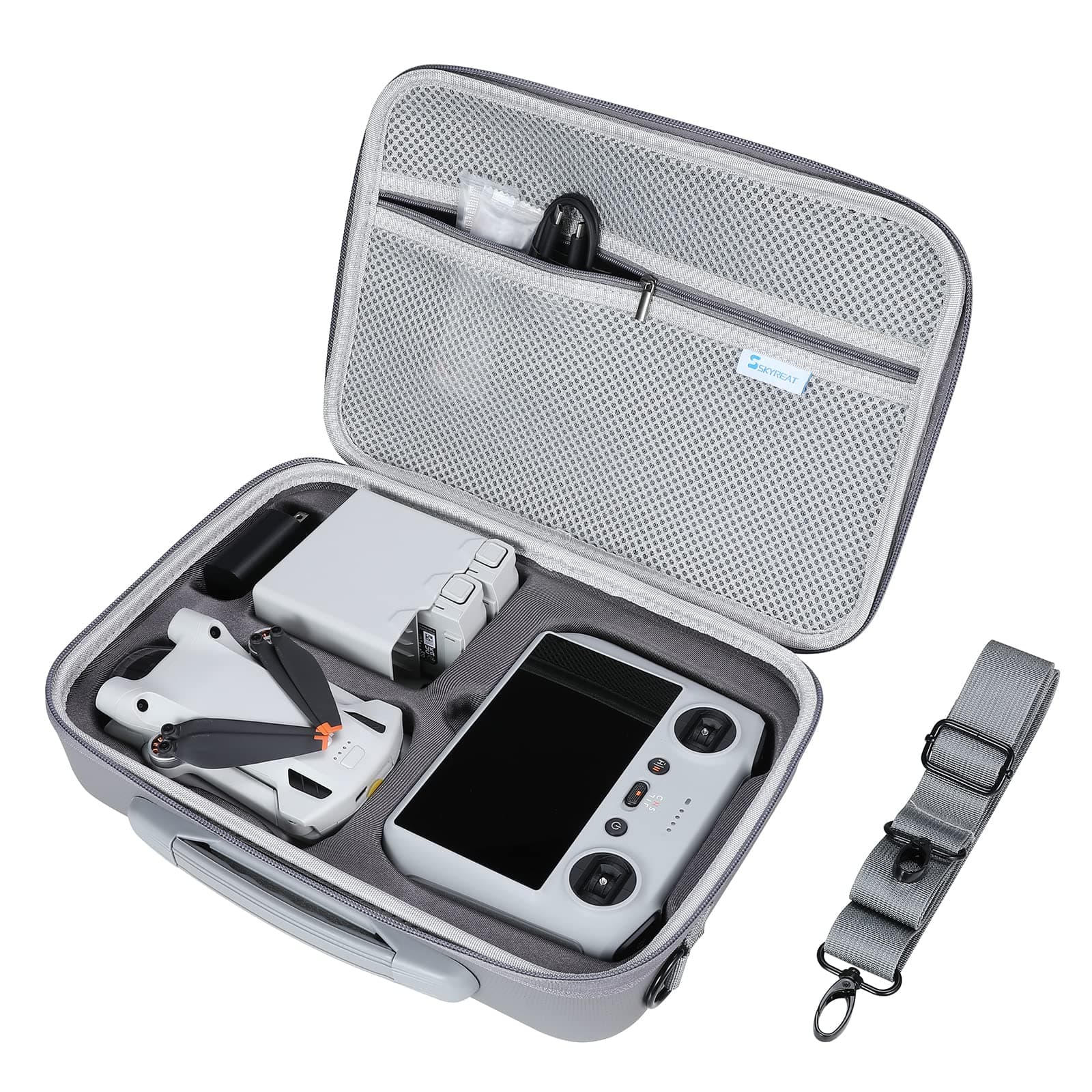 SKYREAT Mini 3 Pro RC Case, Portable PU Leather Storage Shoulder Bag for DJI Mini 3 Pro RC Accessories
