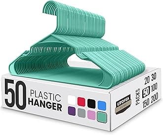 Utopia Home Plastic Hangers 50 Pack - Perfect Space Saving Clothes Hanger - Durable and Strong - Perfect Closet Organizers with Shoulder Grooves (Aqua)