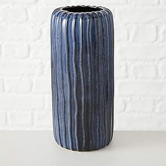 Iconic Scandi Ripple Vases, Set of 2, Blue Indigo, Artisan Crafted, Hand Glazed, Porcelain, Crinkle Pleat Surface, Rustic Modern Style, Each 4 Diameter x 9.5 in