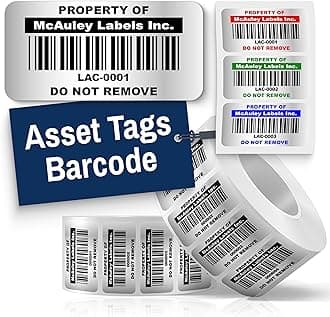McAuley Labels Custom Asset Tags for Equipment – Numbered, Permanent, Adhesive, Metalized Silver Polyester - Barcode Label - 2x1 Inches
