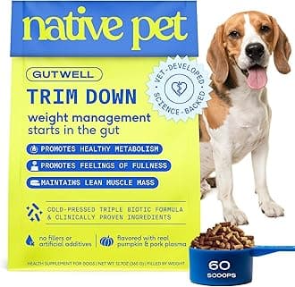 GutWell Trim Down - Weight Management Dog Food Topper & Weight Loss Supplement Promotes Feelings of Fullness, Healthy Metabolism & Lean Muscles with Triple-Biotic & L-Carnitine - 60 Scoops