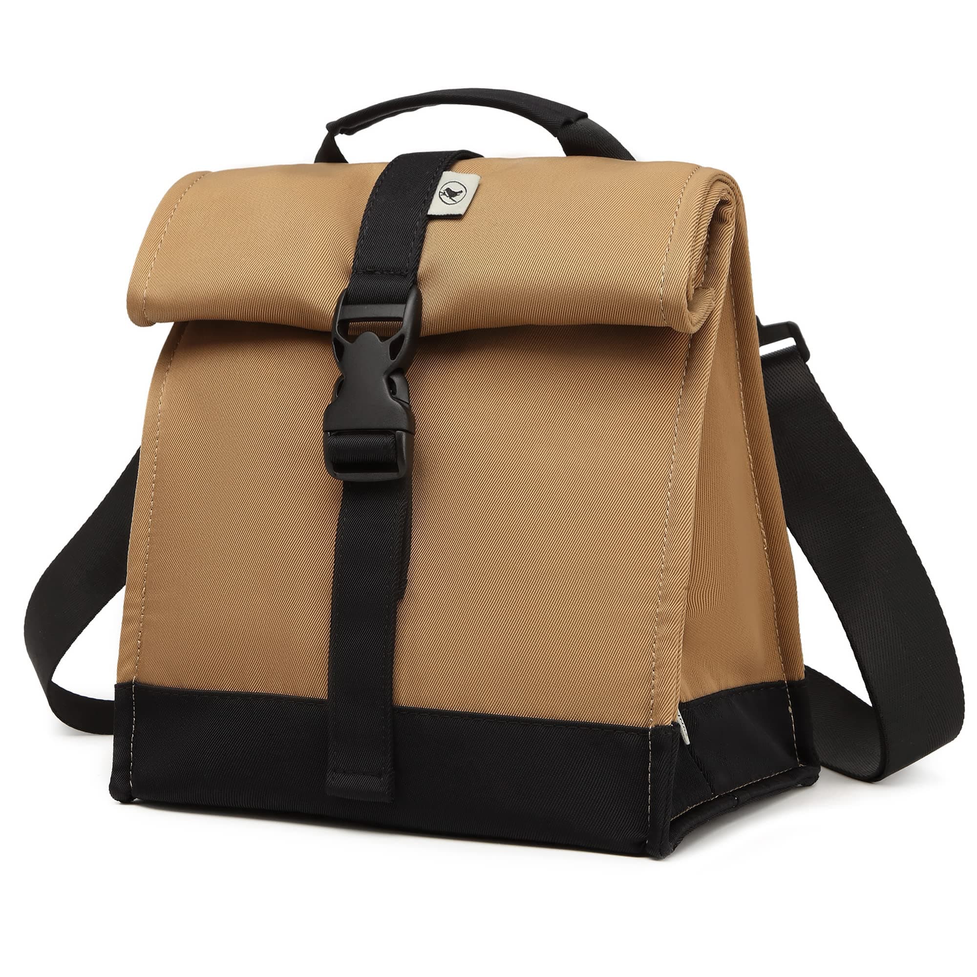 SUNNY BIRD Insulated Lunch Bag Rolltop Lunch Box Tote Bag for Women, Men, Adults and Teens (Brown)