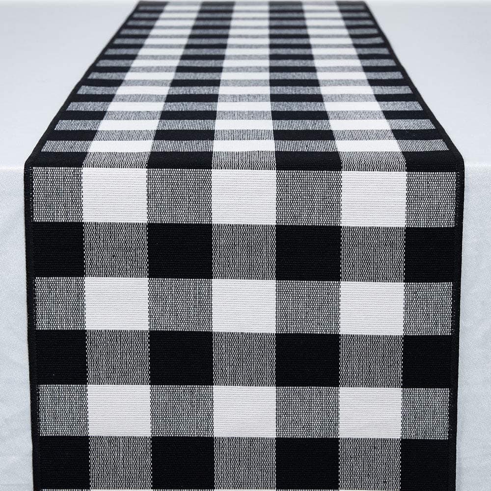 DOLOPL Buffalo Check Table Runner Heat Resistant Machine Wahsing Black and White Table Runners 13"x71"(33x180cm) for Family or Gathering Dining Kitchen Restaurant Table(Cotton)