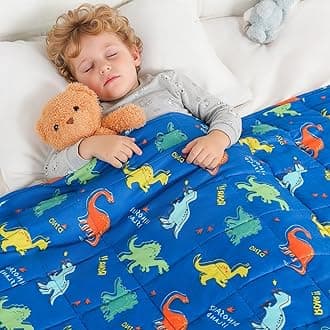 Kivik Weighted Blanket 7 lbs, 41" x 60" Blue Dinosaur Weighted Blankets for Small Single/Twin Size Bed, All-Season Breathable Soft Cozy Cute Heavy Throw Blanket for Calming & Sleep, Washable