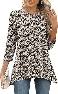 LOMON 3/4 Sleeve Tunic Tops for Women Loose Fit Dressy Casual Blouse Flowy Shirts to Wear with Leggings S-3XL