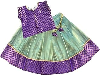 Stanwells Kids Kerala Kasavu Polka Brocade Silk Baby Girls Floral Embroidery Lehenga Choli Set