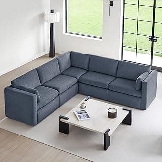 Oversized Modular Sectional Fabric Sofa Set, FSC Certified Extra Large 5 Seat V Shaped Cloud Couch for Living Room, 106 inch Width, 4 Seater and 1 Middle Corner, Blue