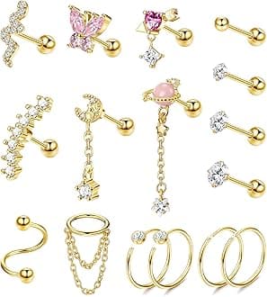 FASACCO Helix Earrings 16G Cartilage Earring Surgical Steel Helix Piercing Jewelry Conch Earrings Cartilage Piercing Jewelry