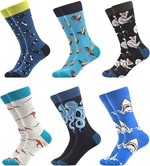 WeciBor Men's Dress Funny Crazy Colorful Novelty Combed Cotton Crew Socks 12 Pack - Size 7-10/10-13/13-15