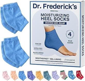 Dr. Frederick’s Original Moisturizing Fuzzy Heel Socks - Cozy Gel-Lined Socks for Dry Cracked Heels - 2 Pairs - Overnight Foot Care with Olive Oil, Vitamin E - Gifts for Women & Men - Blue Haven