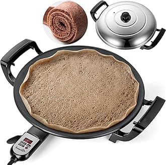 Ethiopian 18.5" Injera Maker Mitad (Mogogo), Electric Griddle with Adjustable Temperature & Time, Non-Stick Surface for Norwegian Lefse, Swedish Pancake, Indian Dosa, Saj Bread & Flatbreads