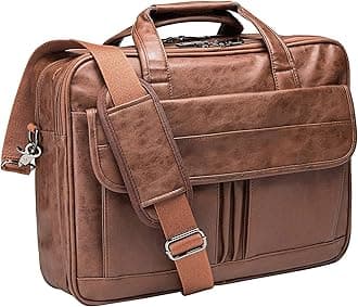 seyfocnia Men's Business Travel Briefcase Leather Handmade Messenger Bags Laptop Bag