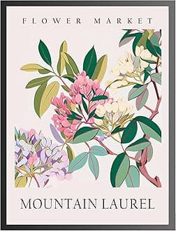 Mountain Laurel Art Print, Flower Market Poster Wall art Decor, Botanical Floral Artwork for Bedroom, Bathroom, Living room Decoration (Mountain Laurel, 16x20 inches + (Black Frame))