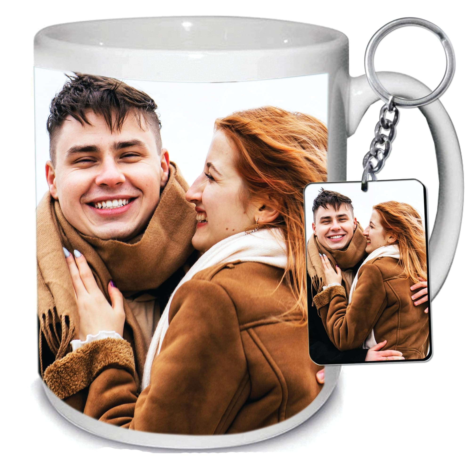 Customised/Personalized Photo Mug Ceramic White Coffee Mugs 325 ML Gifts for Birthday, Anniversary, Brother, Sister with Free Wooden Keychain/Keyring