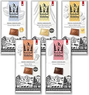 Milkboy Swiss Chocolates Gourmet Milk Chocolate Bars - Dark Chocolates - White Chocolate Bar - Premium Handmade Chocolate Variety - Kosher - GMO Free - Chocolates Candy - (Pack of 5)