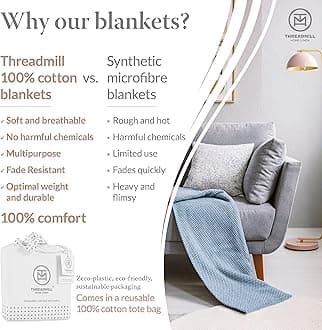 Threadmill Home Linen 100% Pure Cotton, Luxury King Size Vanilla Cream Blanket - Herringbone Pattern, Soft & Cozy Premium Fall Throw Blanket for All Seasons, 350GSM & 106x92 with Free Tote Bag