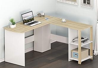 SHW L-shaped corner desk, wooden countertop, oak