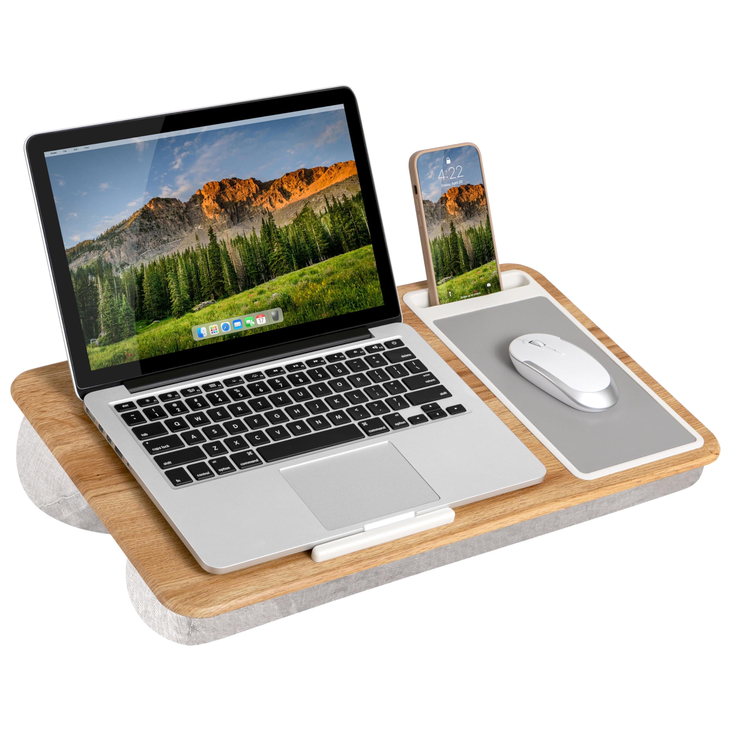 Home Office Lap Desk with Device Ledge, Mouse Pad, and Phone Holder - Oak Woodgrain - Fits up to 15.6 Inch Laptops - Style No. 91589